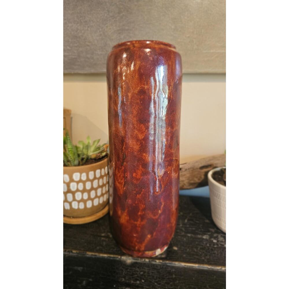 Signed 1939 Art Deco Vase In Orange and Red